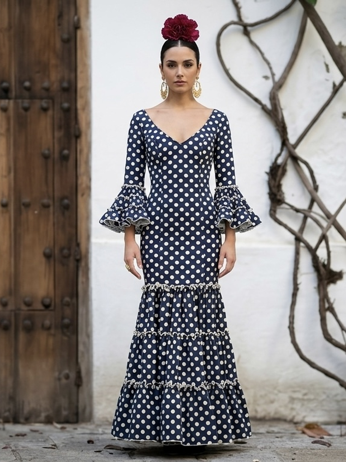 VESTIDO CARMEN AZUL MARINO LUNAR MARFIL 1