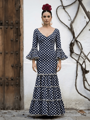 VESTIDO CARMEN AZUL MARINO LUNAR MARFIL