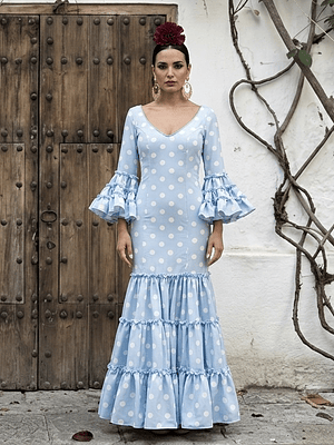 VESTIDO CARMEN CELESTE BEBÉ LUNAR BLANCO GRANDE POLITECNO