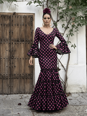 VESTIDO CARMEN NEGRO LUNAR ROSA GRANDE