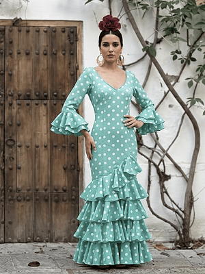 VESTIDO LUCÍA VERDE AGUA LUNAR BLANCO