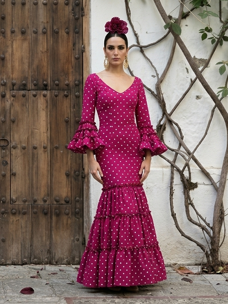 VESTIDO CARMEN FRAMBUESA LUNAR BLANCO PEQUEMEDIANO 1