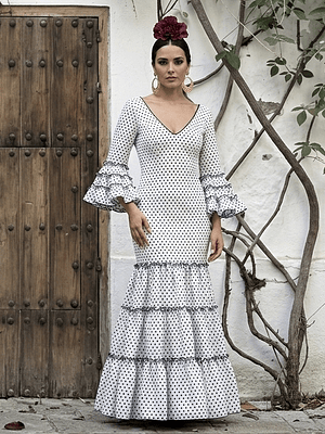 VESTIDO CARMEN BLANCO LUNAR NEGRO PEQUEÑO