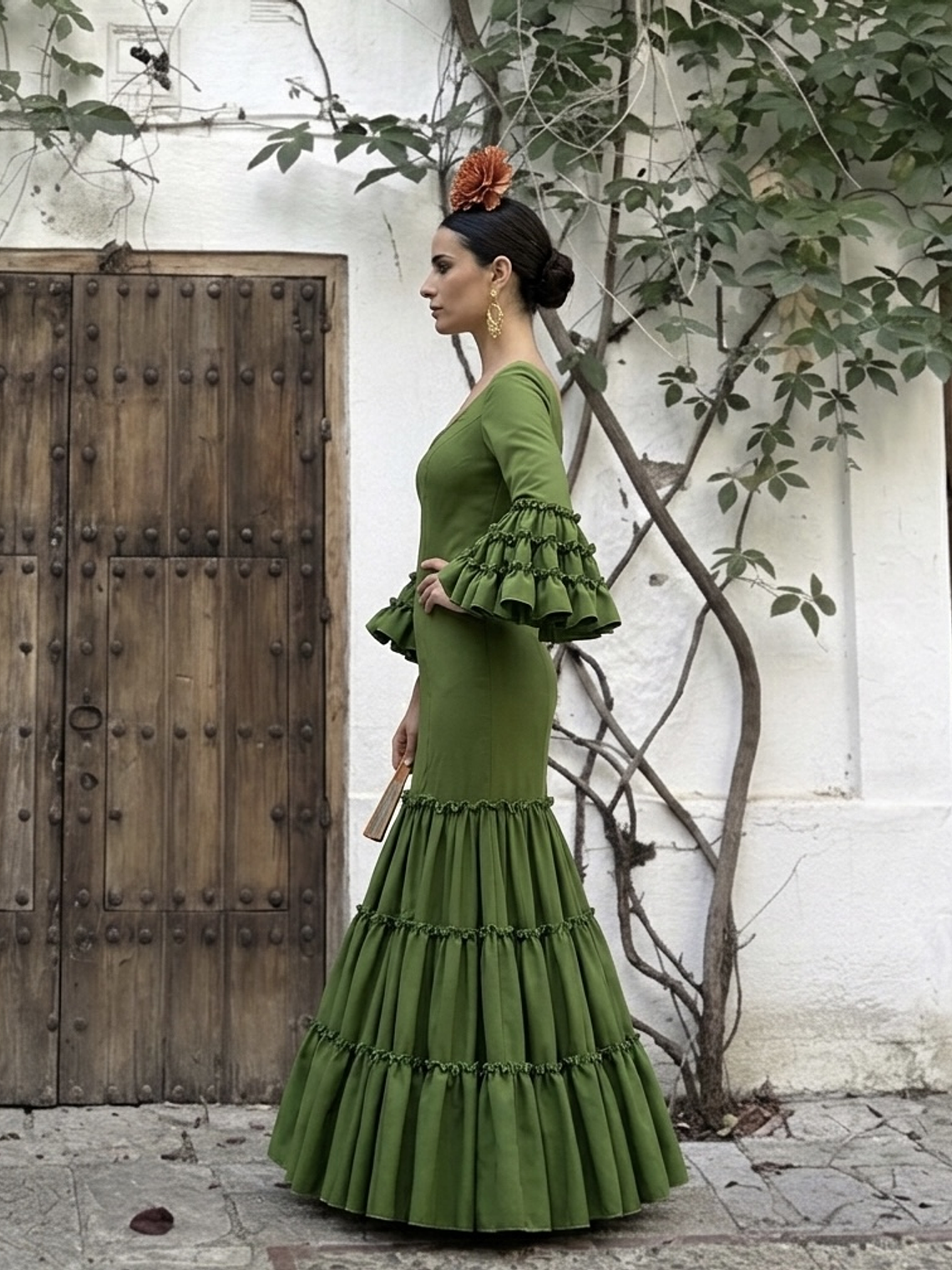 VESTIDO CARMEN VERDE OLIVA LISO 1