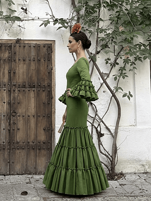 VESTIDO CARMEN VERDE OLIVA LISO
