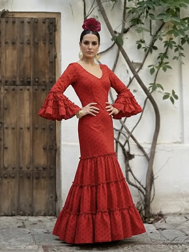 VESTIDO CARMEN ROJO LUNAR BURDEOS 2