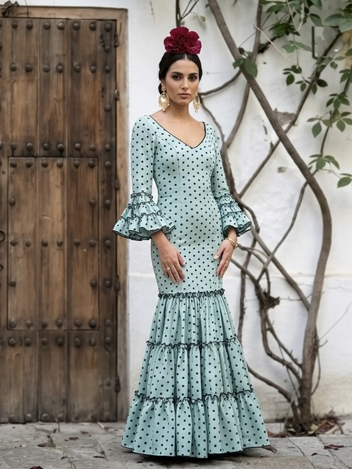 VESTIDO CARMEN VERDE JABONOSO LUNAR PEQUEÑO NEGRO 1