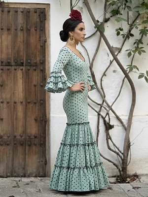 VESTIDO CARMEN VERDE JABONOSO LUNAR PEQUEÑO NEGRO