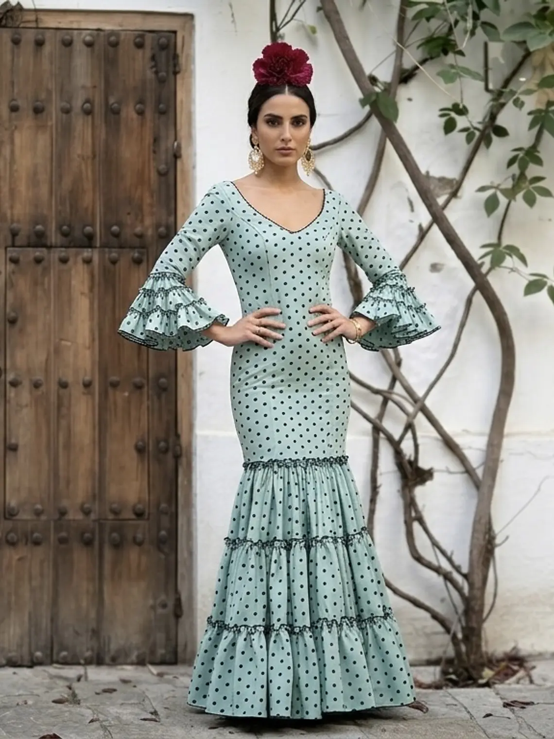 VESTIDO CARMEN VERDE JABONOSO LUNAR PEQUEÑO NEGRO 3