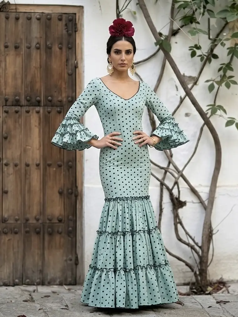 VESTIDO CARMEN VERDE JABONOSO LUNAR PEQUEÑO NEGRO 3