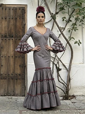 VESTIDO CARMEN GRIS LUNAR ROJO PEQUEÑO