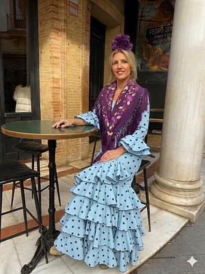 VESTIDO LUCÍA CELESTE LUNAR NEGRO MEDIANO