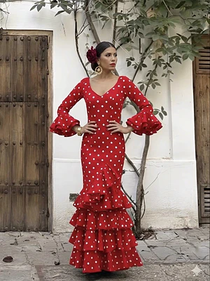 VESTIDO LUCÍA ROJO LUNAR BLANCO MEDIANO