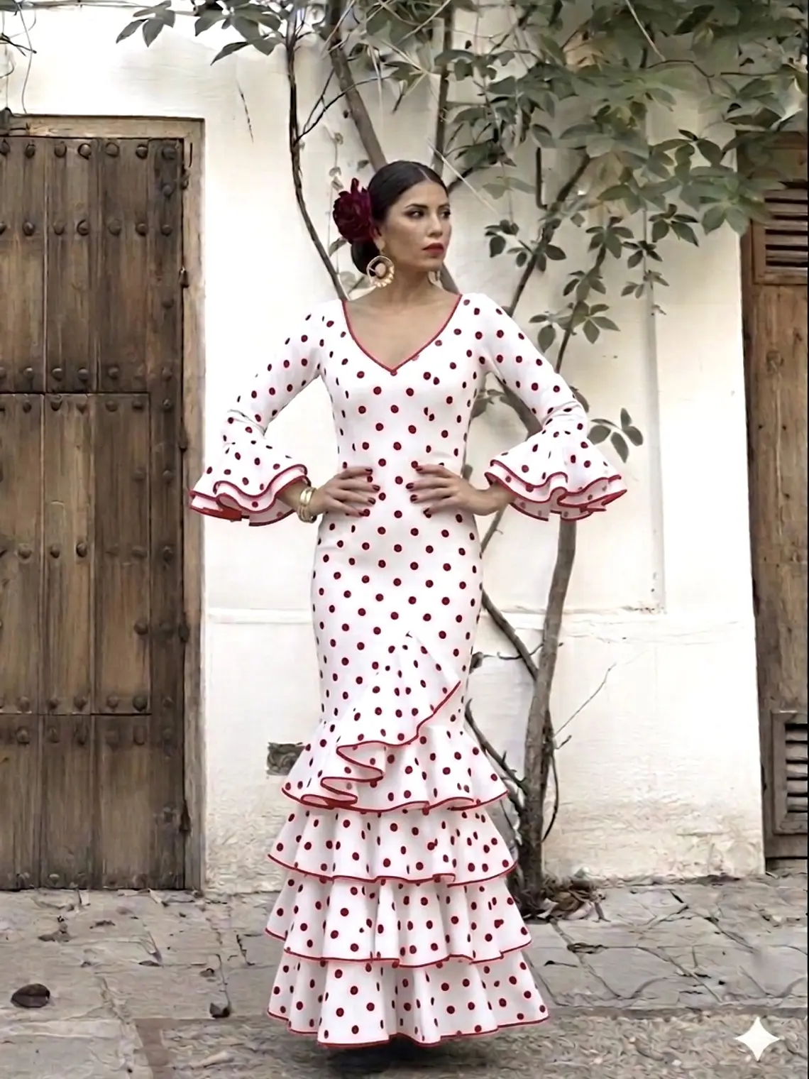 VESTIDO LUCÍA BLANCO LUNAR ROJO MEDIANO 1