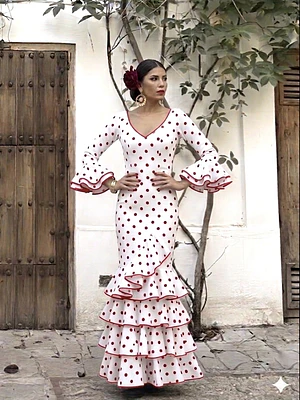 VESTIDO LUCÍA BLANCO LUNAR ROJO MEDIANO