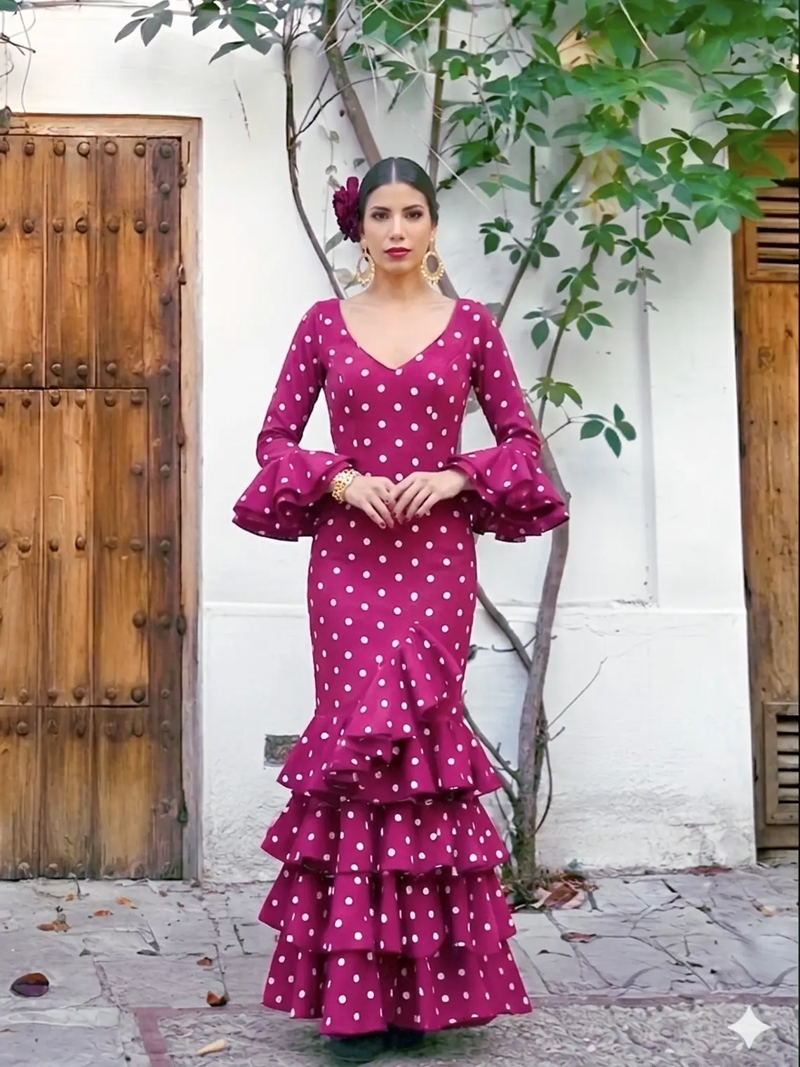 VESTIDO LUCÍA FRAMBUESA LUNAR BLANCO MEDIANO 1