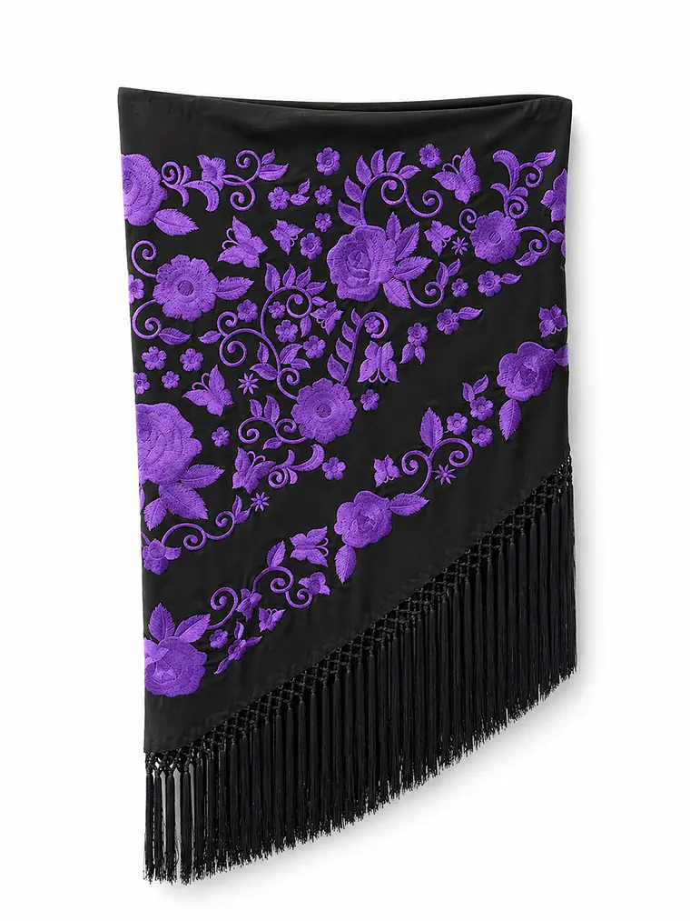 MANTONCILLO NEGRO BORDADO MORADO 1