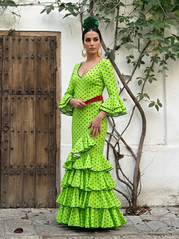 VESTIDO LUCÍA VERDE LIMÓN LUNAR VERDE BOTELLA 1