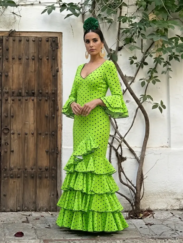 VESTIDO LUCÍA VERDE LIMÓN LUNAR VERDE BOTELLA 2