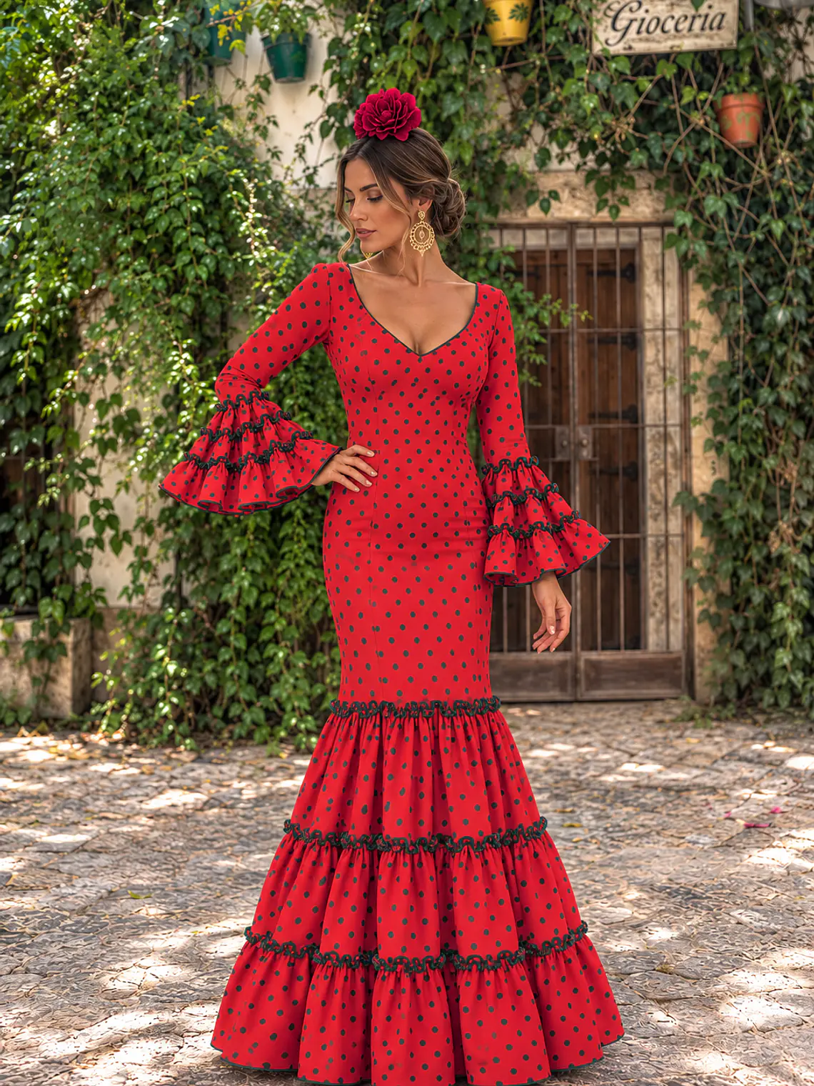 VESTIDO CARMEN CORAL LUNAR VERDE PEQUEÑO 1