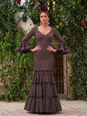 VESTIDO CARMEN CHOCOLATE LUNAR BLANCO PEQUEÑO