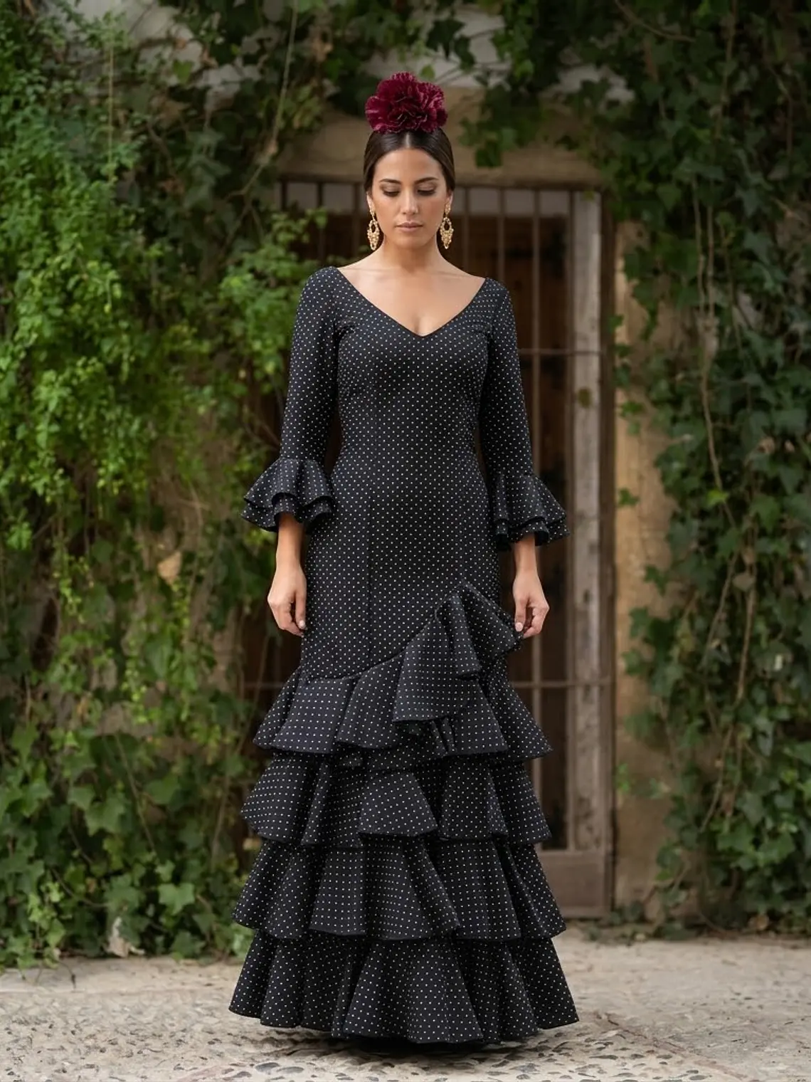 VESTIDO LUCÍA NEGRO MICROLUNAR BLANCO 1