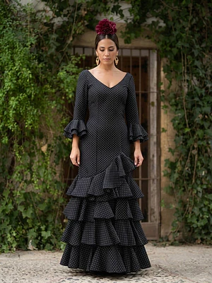 VESTIDO LUCÍA NEGRO MICROLUNAR BLANCO