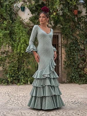 VESTIDO LUCÍA VERDE JABONOSO LUNAR NEGRO PEQUEÑO