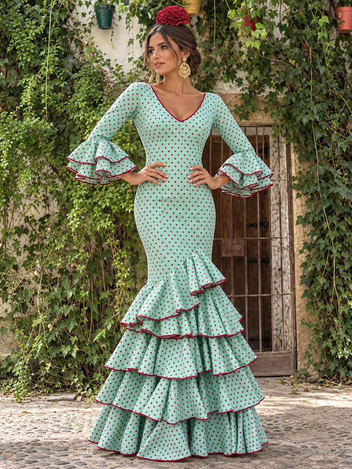 VESTIDO LUCÍA VERDE AGUA LUNAR CEREZA PEQUEÑO 1