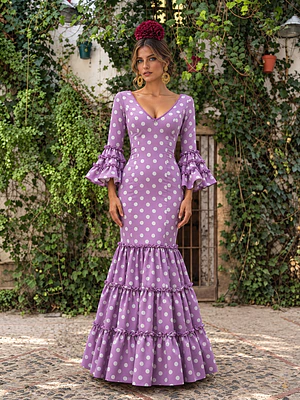 VESTIDO CARMEN MALVA LUNAR BLANCO GRANDE STRECH