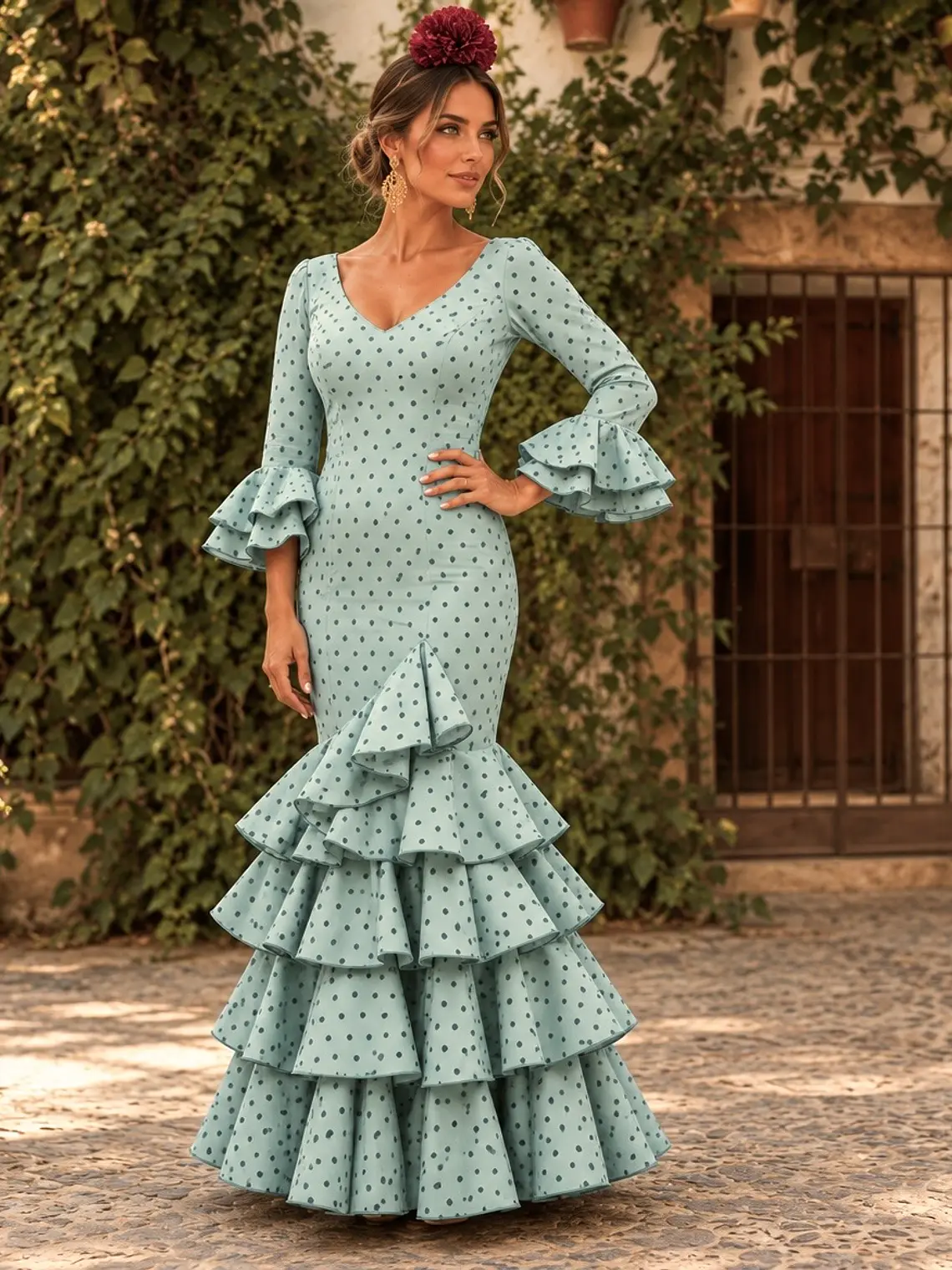VESTIDO LUCÍA VERDE JABONOSO LUNAR VERDE 1