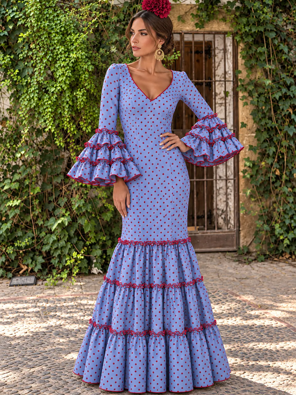 VESTIDO CARMEN CELESTE LUNAR CEREZA 1