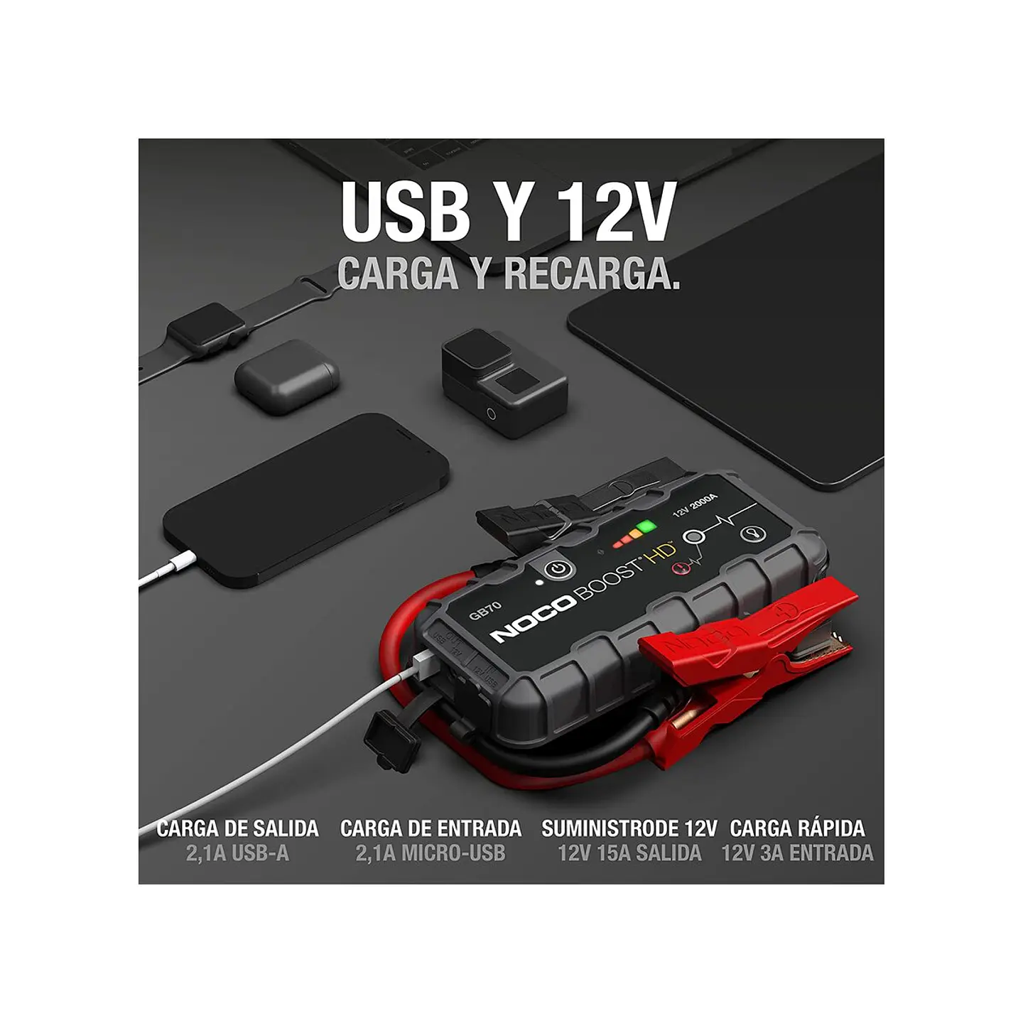 NOCO Boost HD GB70 Arrancador de Batería de Litio 2000A 4