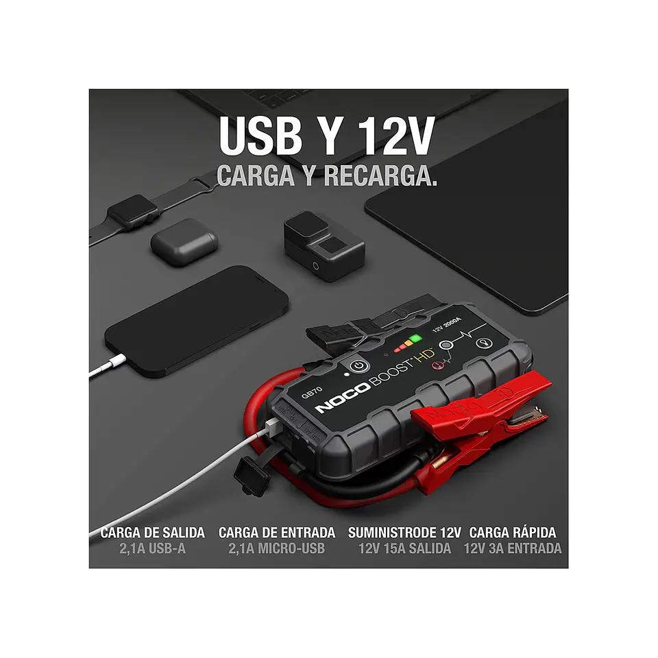 NOCO Boost HD GB70 Arrancador de Batería de Litio 2000A 4