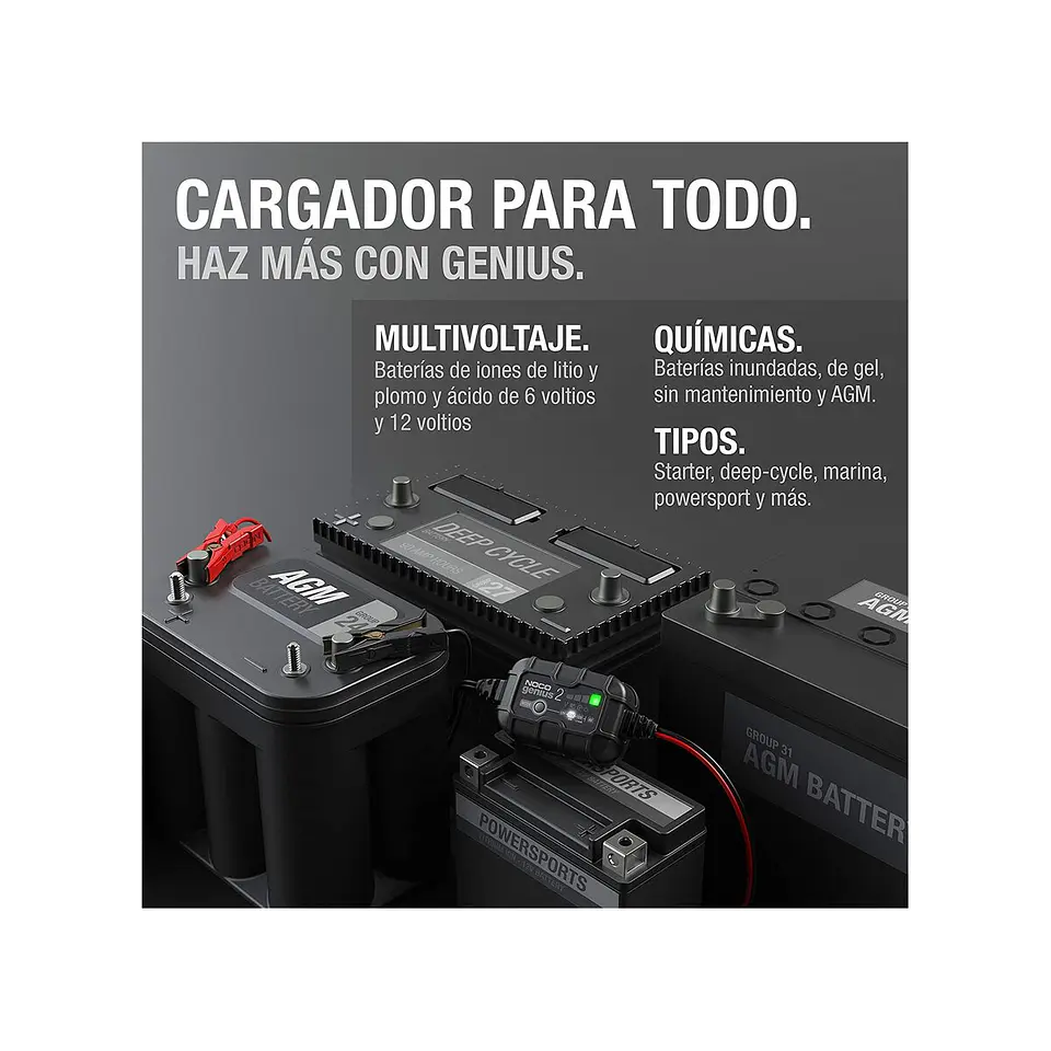 NOCO GENIUS2 Cargador y Mantenedor Inteligente de Baterías 6V/12V 2A 7