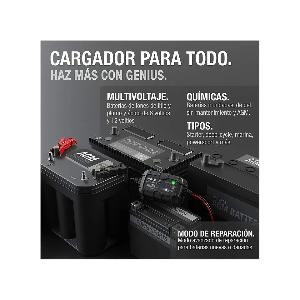 NOCO GENIUS5 Cargador y Mantenedor Inteligente de Baterías 6V/12V 5A 4