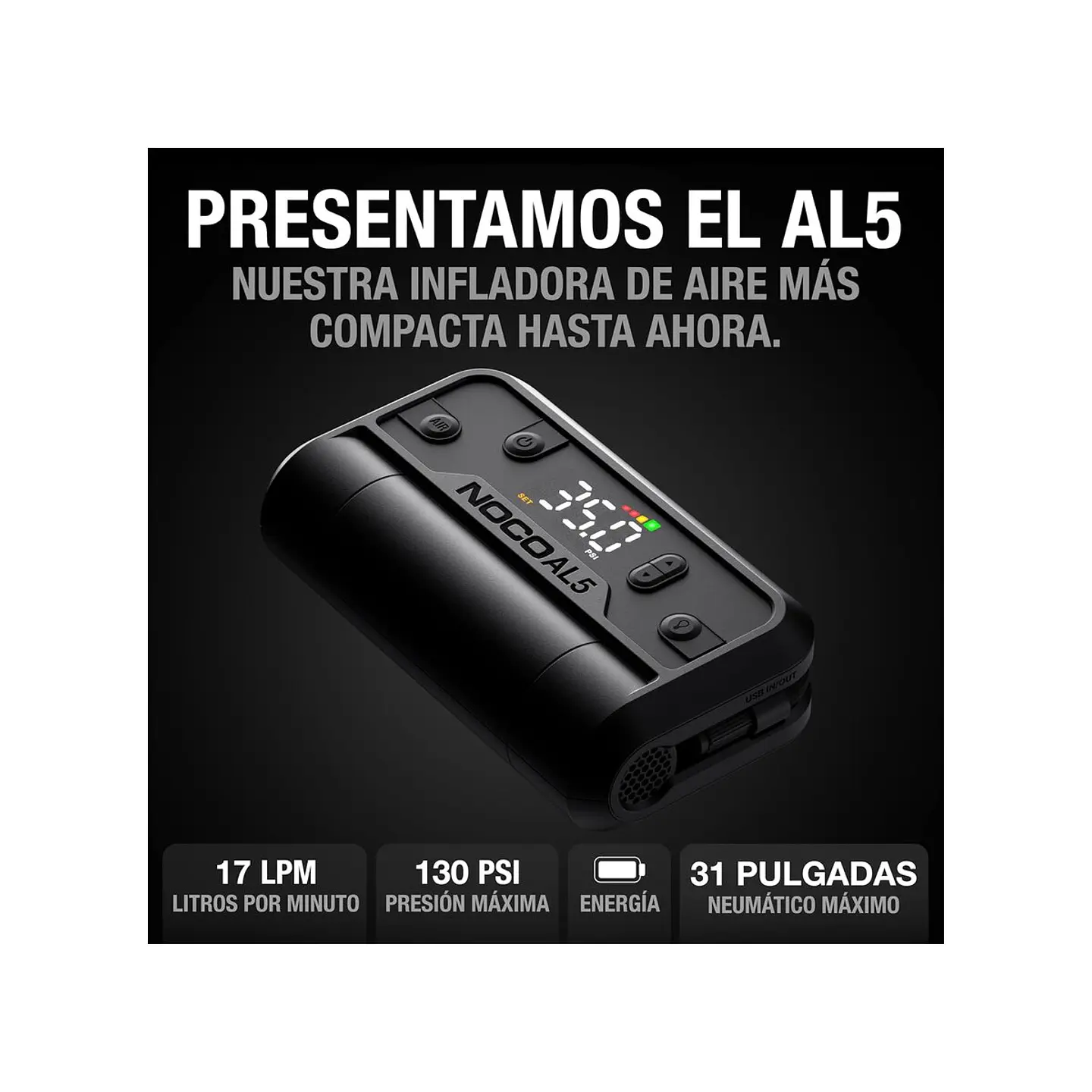 NOCO AL5 Inflador de Aire Portátil con Batería de Litio 130 PSI 2