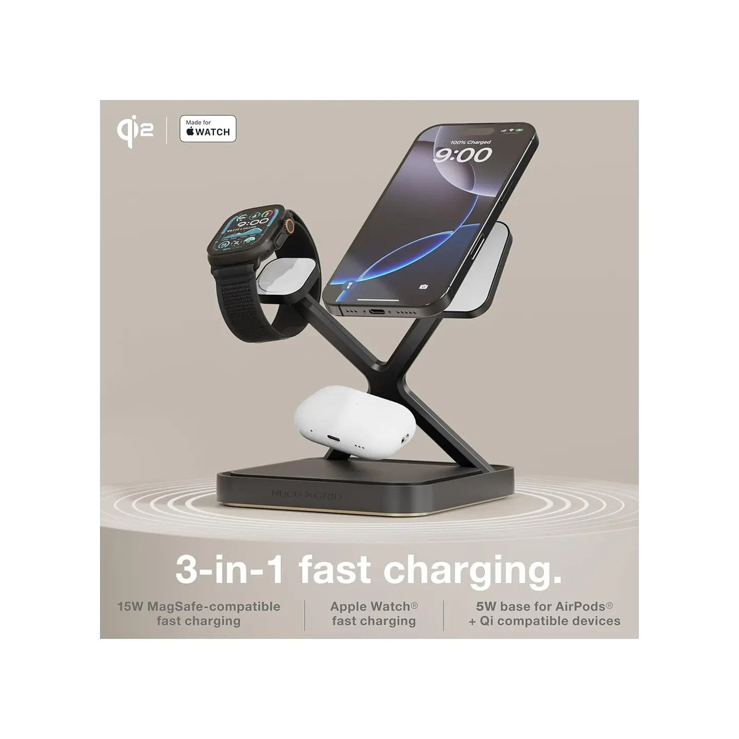 NOCO XGRID XDS3 Base de Carga Inalámbrica 3 en 1 Qi2 con Soporte 2