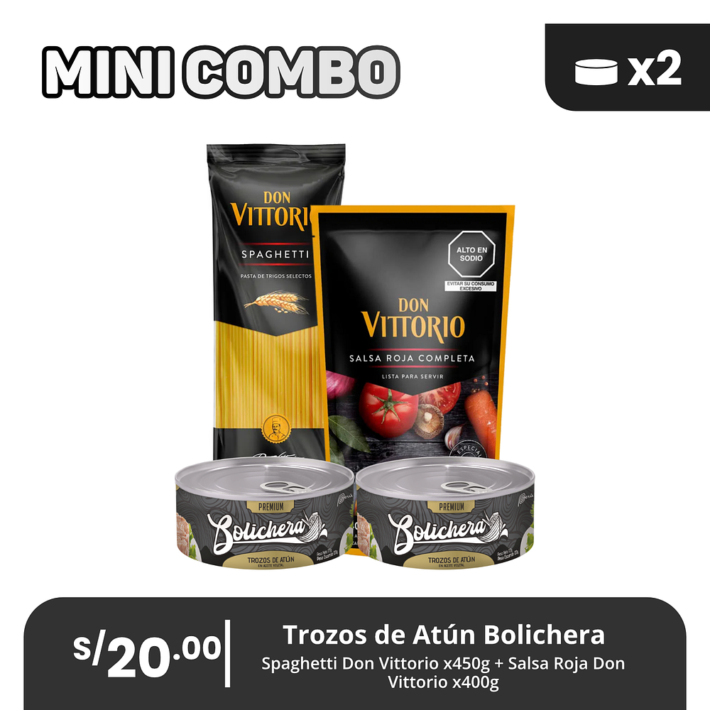 Mini Combo 1: Elige tu pack x2 + Salsa Roja + Spaguetti