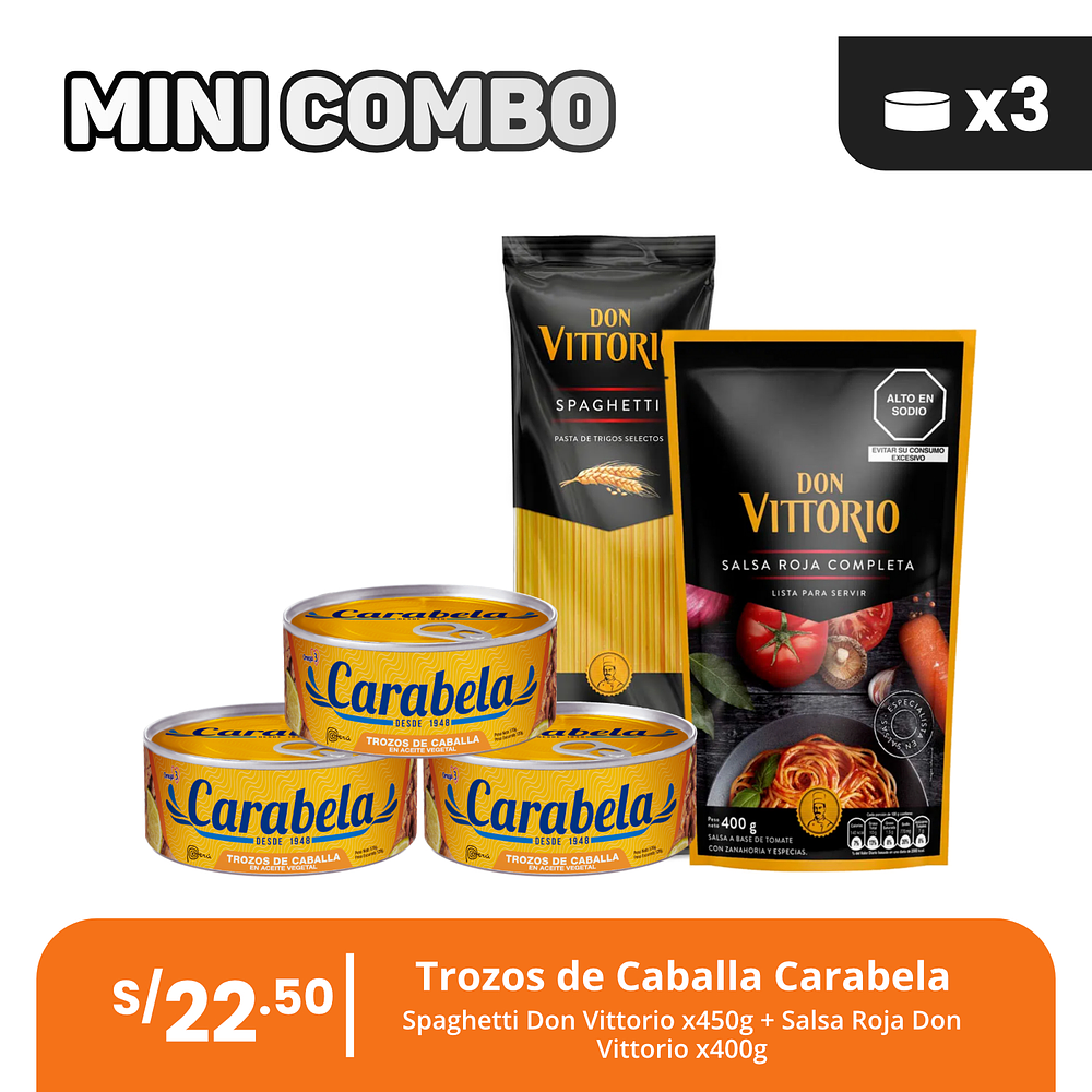 Mini Combo 1: Elige tu pack x3 + Salsa Roja + Spaguetti