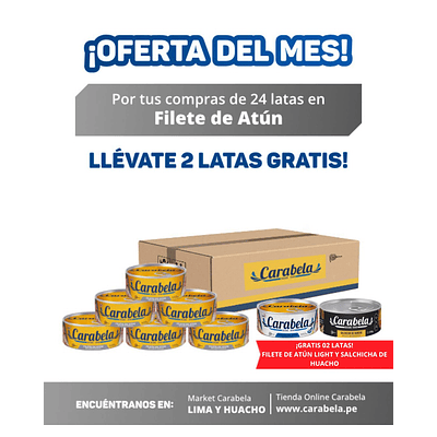 OFERTA DEL MES: Filetes de Atún en aceite vegetal Carabela - Caja x24 + 2 latas GRATIS
