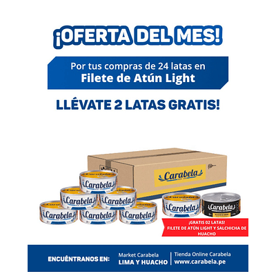  OFERTA DEL MES: Filetes de Atún en agua y sal Carabela - Caja x24 + 2 latas GRATIS