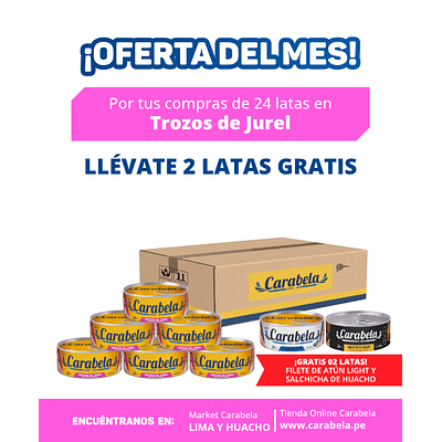  OFERTA DEL MES: Trozos de Jurel en aceite vegetal Carabela - Caja x24 + 2 latas GRATIS