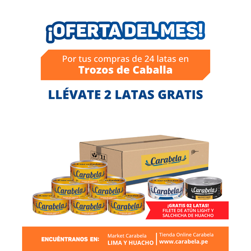  OFERTA DEL MES: Trozos de Caballa en aceite vegetal Carabela - Caja x24 + 2 latas GRATIS