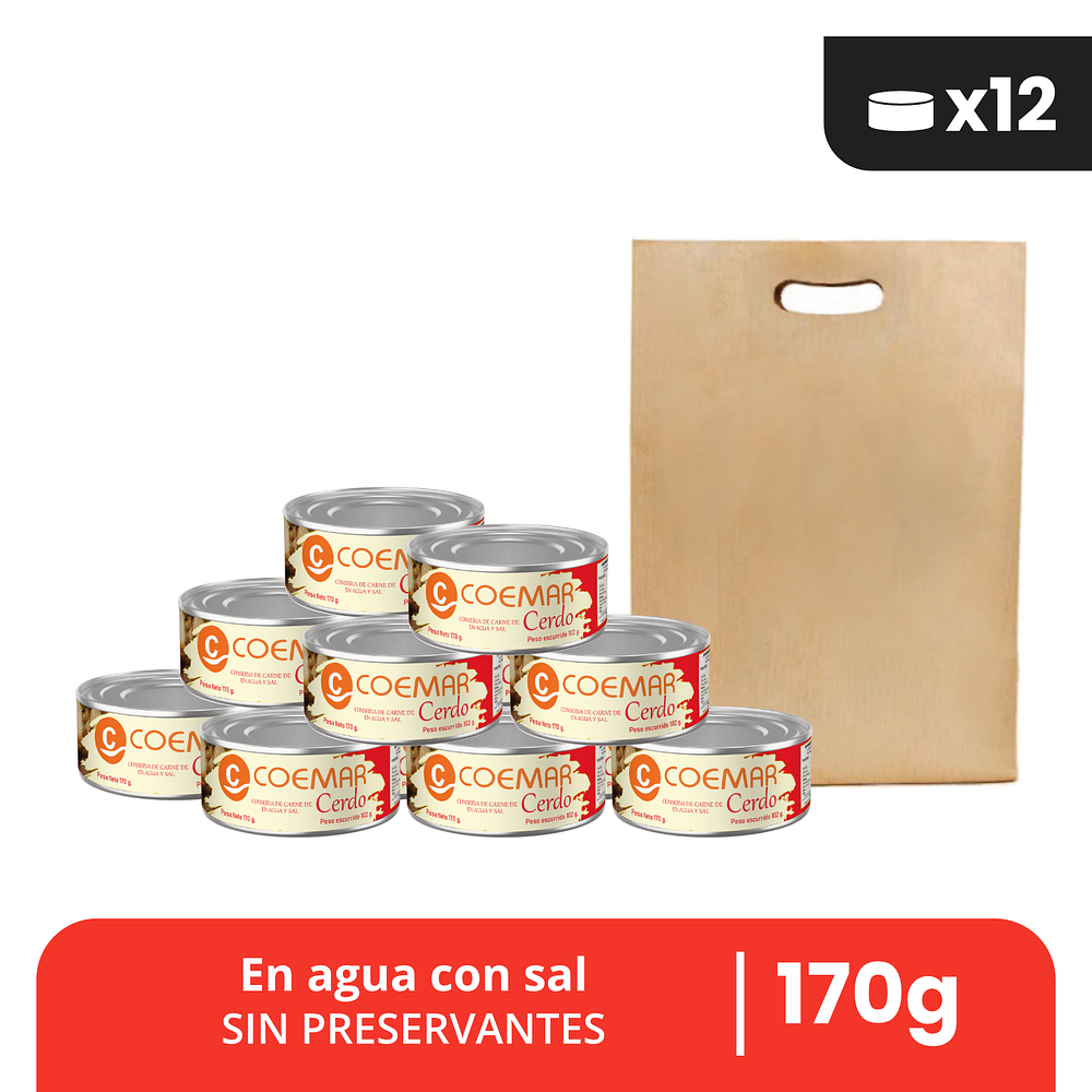 Conserva de Carne de Cerdo en agua y sal Pack x12