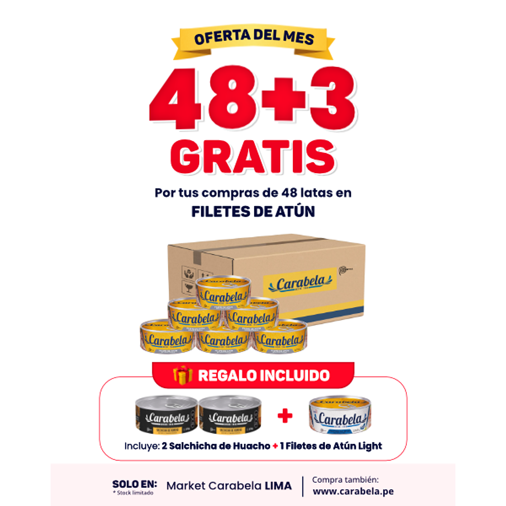 OFERTA DEL MES: Filetes de Atún en aceite vegetal Carabela - Caja x48 + 3 latas GRATIS