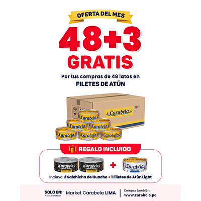 OFERTA DEL MES: Filetes de Atún en aceite vegetal Carabela - Caja x48 + 3 latas GRATIS