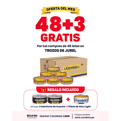 OFERTA DEL MES: Trozos de Jurel en aceite vegetal Carabela - Caja x48 + 3 latas GRATIS