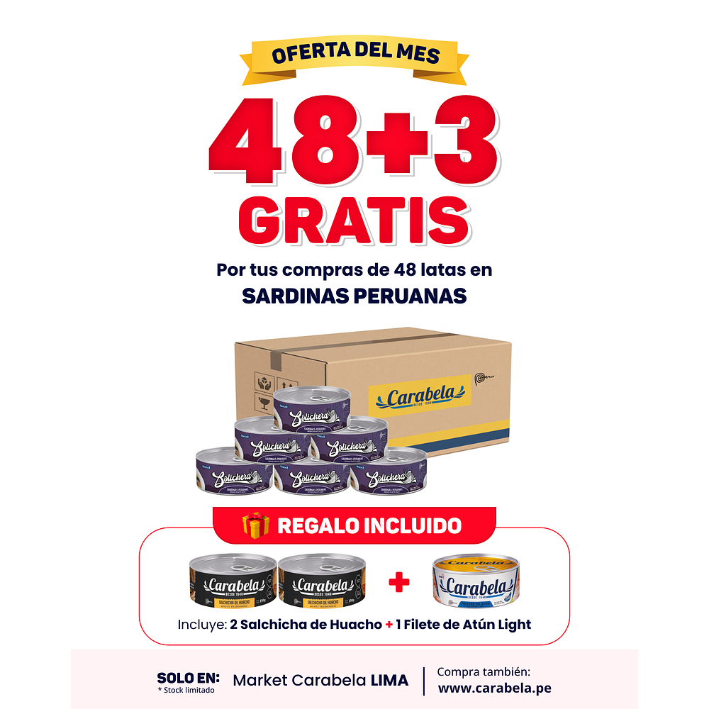  OFERTA DEL MES: Sardinas Peruanas Bolichera - Caja x48 + 3 latas GRATIS