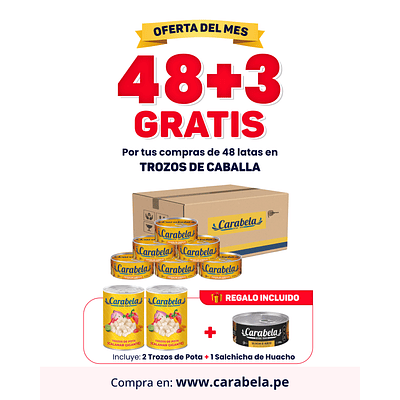 OFERTA DEL MES : Trozos de Caballa en aceite vegetal Carabela - Caja x48+ 3 latas GRATIS